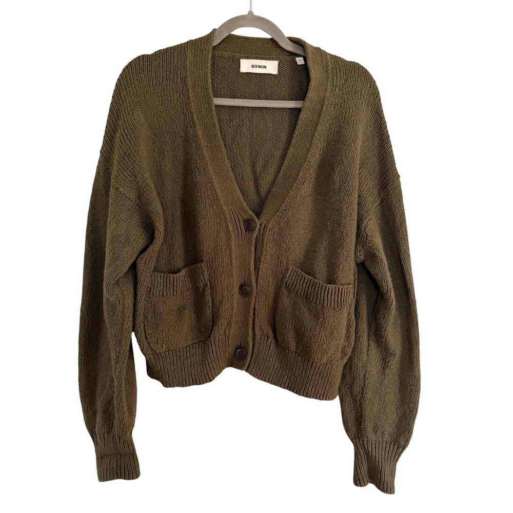 Buck Mason Olive Green Chunky Fisherman Knit Grandpa Cardigan Sweater Medium